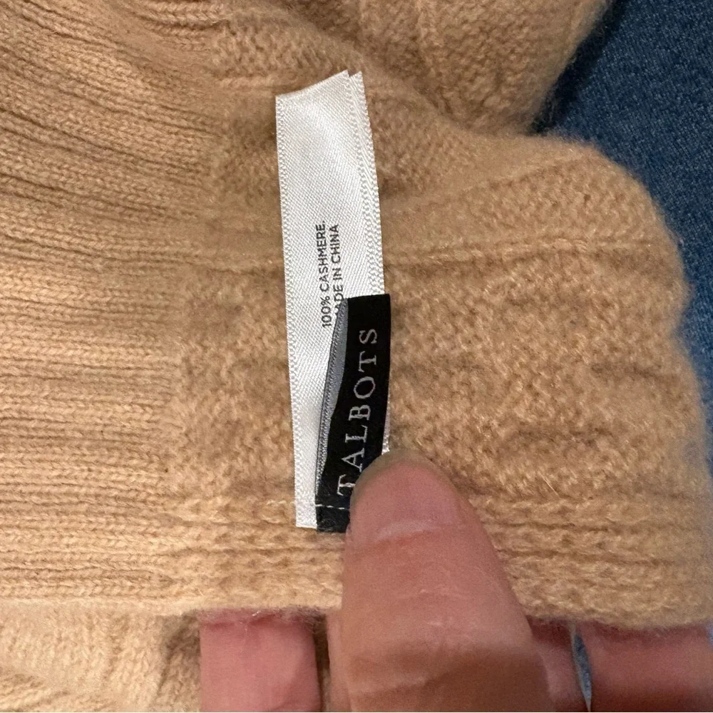Talbots CABLE KNIT CASHMERE SCARF camel beige